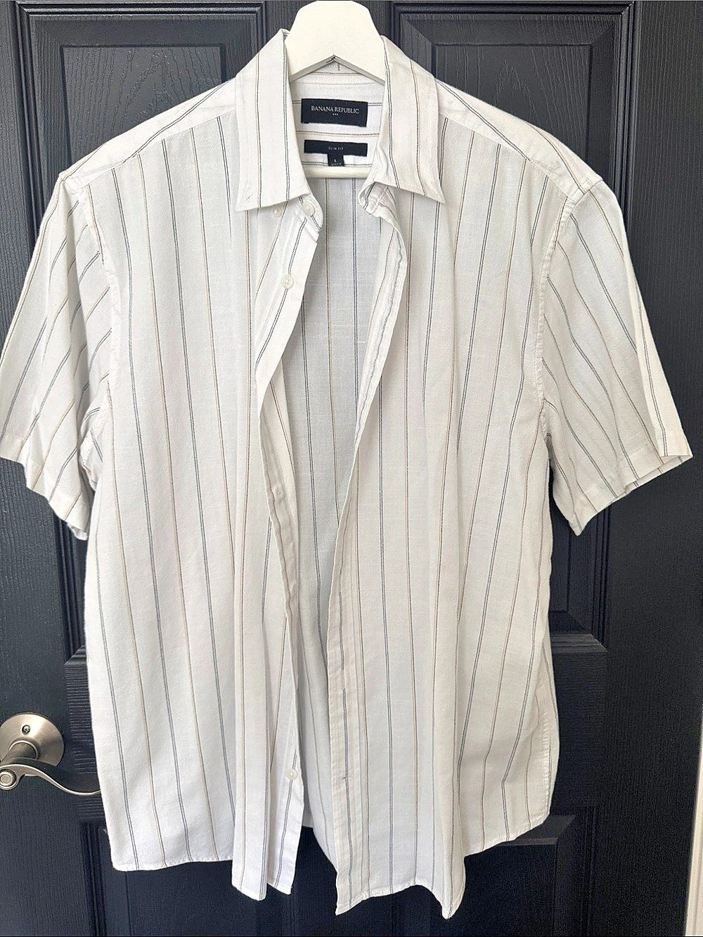 Banana Republic Striped Short Sleeve Shirt in White Size Large Like New